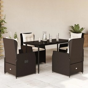 vidaXL 5 pcs conjunto jantar p/ jardim c/ almofadões vime PE castanho