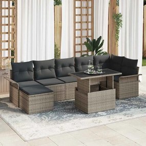 vidaXL Conjunto de Sofá de Jardim de 8 Peças com Almofadas em Rattan Cinza