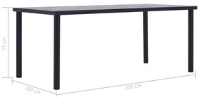 Mesa de jantar 200x100x75 cm MDF preto e cinzento cimento