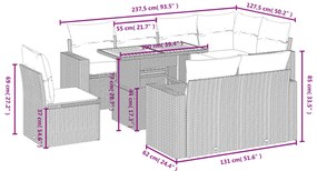9 pcs conjunto de sofás p/ jardim c/ almofadões vime PE preto