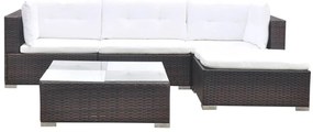 5 pcs conjunto lounge jardim c/ almofadões vime PE castanho