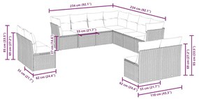 11 pcs conjunto sofás de jardim c/ almofadões vime PE cinzento