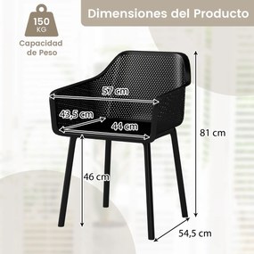 Conjunto de 2 cadeiras de plástico para sala de jantar com encosto em malha respirável e pernas robustas pretas