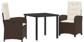 Conjunto de Jantar de Jardim de 3 Peças com Almofadas - Rattan Poliést