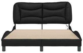Estrutura cama c/ luzes LED 140x190 cm couro artificial preto