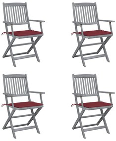 vidaXL Cadeiras exterior dobráveis c/ almofadões 4 pcs acácia maciça
