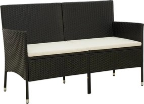 vidaXL Sofá de jardim de 3 lugares com almofadão vime PE preto