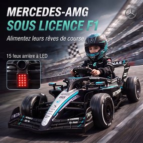 Kart elétrico para crianças de 12 V, Mercedes-AMG PETRONAS F1 com 2 motores, comando à distância, 3 velocidades, preto