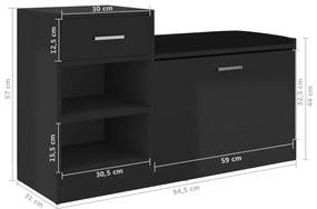 Banco sapateira 94,5x31x57 cm derivados madeira preto brilhante