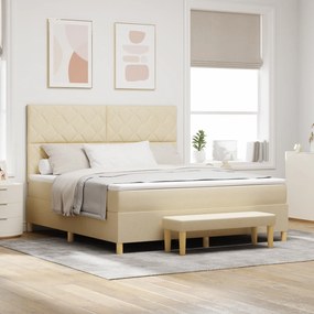 vidaXL Cama Box com Colchão &amp; Banco Creme 180x200 cm Tecido
