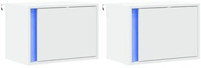 Mesas de cabeceira de parede com luzes LED 2 pcs branco