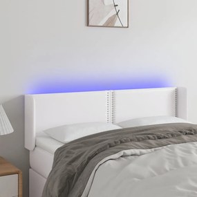 Cabeceira de cama c/ LED couro artificial 147x16x78/88cm branco