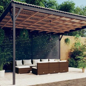 vidaXL 10 pcs conjunto lounge de jardim c/ almofadões vime PE castanho