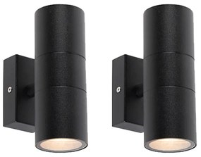 Conjunto de 2 candeeiros de parede exteriores pretos IP44 - Duo