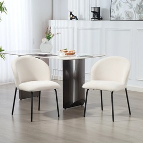 Conjunto de 2 cadeiras de jantar em veludo canelado, cadeiras de cozinha com pés em aço, 56 x 58 x 78 cm, creme
