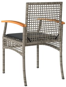 Conjunto de bistrô com almofadões 3 pcs vime PE e acácia cinza
