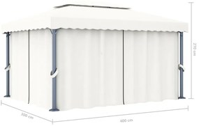 Gazebo com cortina 4x3 m alumínio branco nata