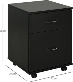 Bloco de Gavetas 41x39x58cm  de Madeira Móvel para Arquivos de Escritório com 2 Gavetas para Escritório Secretaria Preto