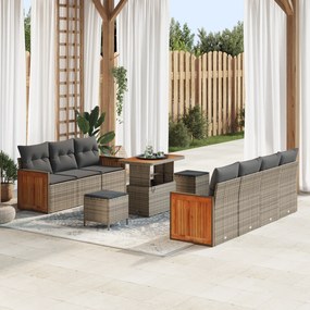Conjunto de Sofá de Jardim vidaXL de 10 Peças com Almofadas Cinza de R