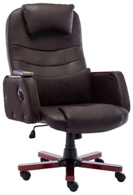vidaXL Cadeira escritório c/ função massagem couro artificial castanho