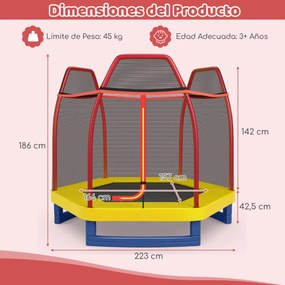 Trampolim para crianças 223 cm com rede de segurança Estrutura de aço Capacidade de carga 150 kg Trampolim para interior e exterior Laranja