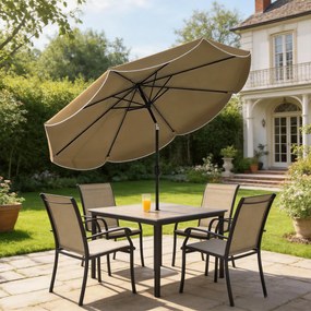 Chapéu de Sol para Jardim Ø2,7 m com Inclinação Ajustável em 3 Posições, Manivela e Volante, Caqui