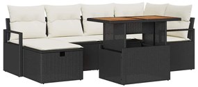 Conjunto de Sofá de Jardim de 7 Peças com Almofadas Pretas de Rattan S