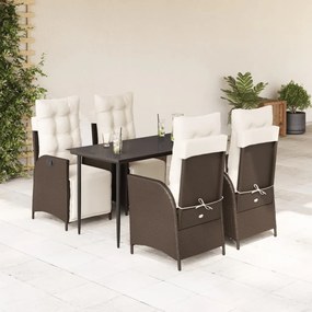 5 pcs conjunto jantar p/ jardim c/ almofadões vime PE castanho