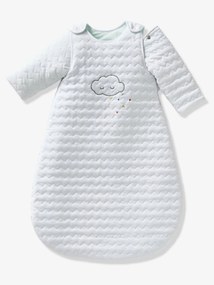 Agora -15%: Saco de bebé acolchoado com mangas amovíveis, coleção Bio, tema Nuvem e triângulos branco claro liso