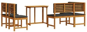 Conjunto de Jantar de Jardim de 4 Peças com Almofadas em Madeira Maciç