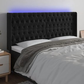 Cabeceira de cama c/ luzes LED veludo 203x16x118/128 cm preto