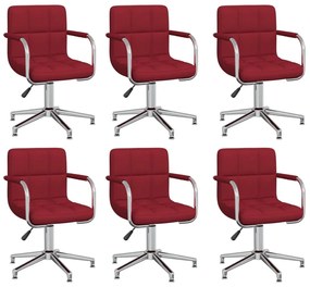 vidaXL Cadeiras de jantar giratórias 6 pcs tecido vermelho tinto