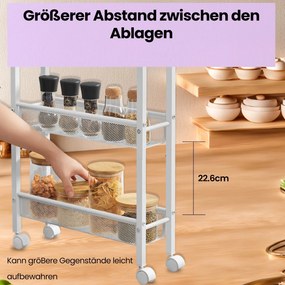 Carrinho de cozinha estreito com rodas e 5 prateleiras 13 x 45,4 x 99,6 cm branco + cor de carvalho
