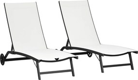 Outsunny Espreguiçadeiras Exterior 2 Peças Encosto Ajustável 5 Posições com Rodas Praia Piscina Jardim 165x66x102cm Branco e Preto | Aosom Portugal