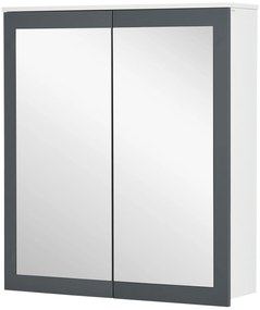 kleankin Armário de Casa de Banho com Espelho 2 Portas e Prateleiras Ajustáveis 69x17x75,5 cm Branco e Cinza