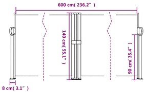 Toldo lateral retrátil 140x600 cm terracota