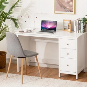 Secretária para computador com 3 gavetas Secretária moderna para computador portátil Trabalho Estudo Casa Escritório 120 x 50 x 75 cm Branco
