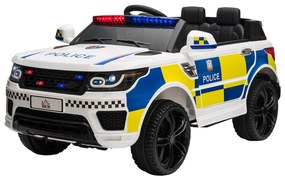 Carro Elétrico para Crianças Carro Elétrico Infantil de Policia 12V com Bluetooth USB Luz Sirene 110x68x52 cm  Branco