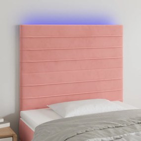 Cabeceira de cama c/ luzes LED veludo 80x5x118/128 cm rosa