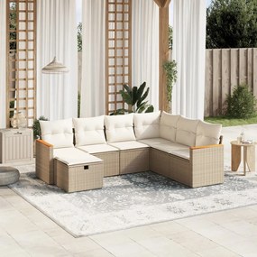 7 pcs conjunto de sofás p/ jardim com almofadões vime PE bege