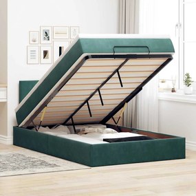 vidaXL Cama otomana com colchão 120x190 cm veludo verde-escuro