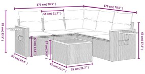 6 pcs conjunto de sofás p/ jardim c/ almofadões vime PE preto