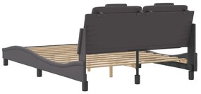 Estrutura cama c/ luzes LED 140x190 cm couro artificial cinza