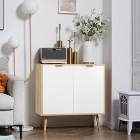 Aparador de sala, móvel de arrumação com 2 portas e prateleira ajustável, 77 x 35 x 77,5 cm, branco e madeira natural