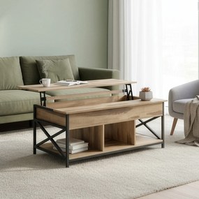 Mesa de centro com espaço de arrumação aberto e oculto 60 x 120 x (48-62) castanho camelo-preto