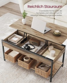 Mesa de centro com altura ajustável, 50 × 100 cm, com compartimento, castanho-camelo e Preto