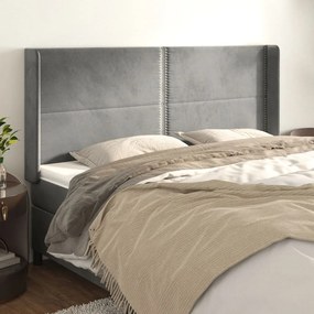 vidaXL Cabeceira cama c/ abas veludo 163x16x118/128 cm cinzento-claro