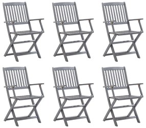 Cadeiras de exterior dobráveis 6 pcs madeira de acácia maciça