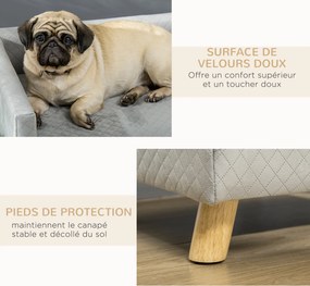 Sofá-cama para cães com design escandinavo, almofada macia e pés em madeira maciça 64 x 45 x 36 cm veludo cinzento