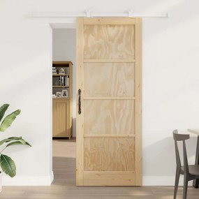 Porta deslizante vidaXL com conjunto de hardware 83x211 cm Madeira maciça Pinho
